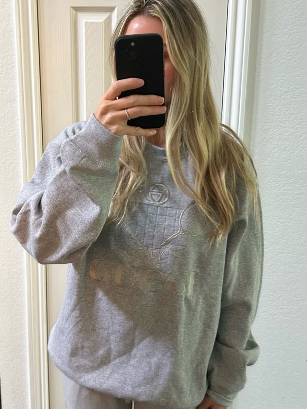 Gray Embroidered Logo Crewneck Sweatshirt - Women's